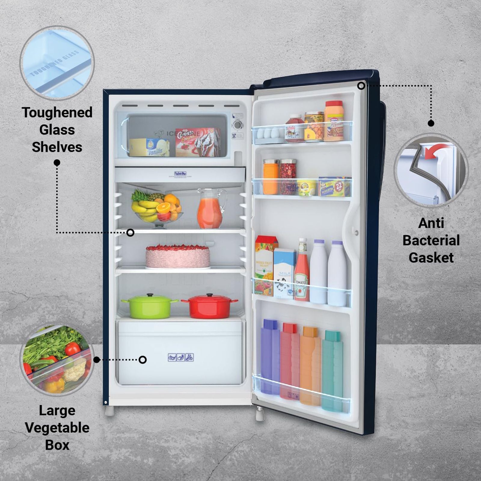 Haier 175 Litres 2 Star Direct Cool Single Door Refrigerator with Anti-Bacterial Gasket (HED182MLN, Marine Lotus)