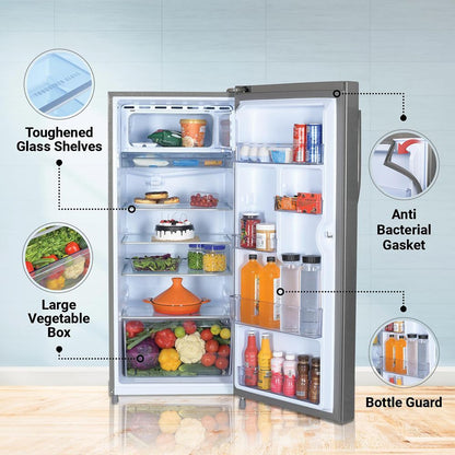 Haier 190 Litres 4 Star Direct Cool Single Door Refrigerator with Anti-Bacterial Gasket (HED203DSP, Brushline Silver)