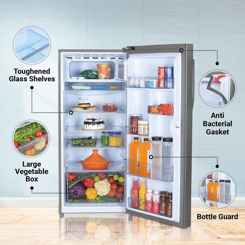 Haier 190 Litres 4 Star Direct Cool Single Door Refrigerator with Anti-Bacterial Gasket (HED203DSP, Brushline Silver)