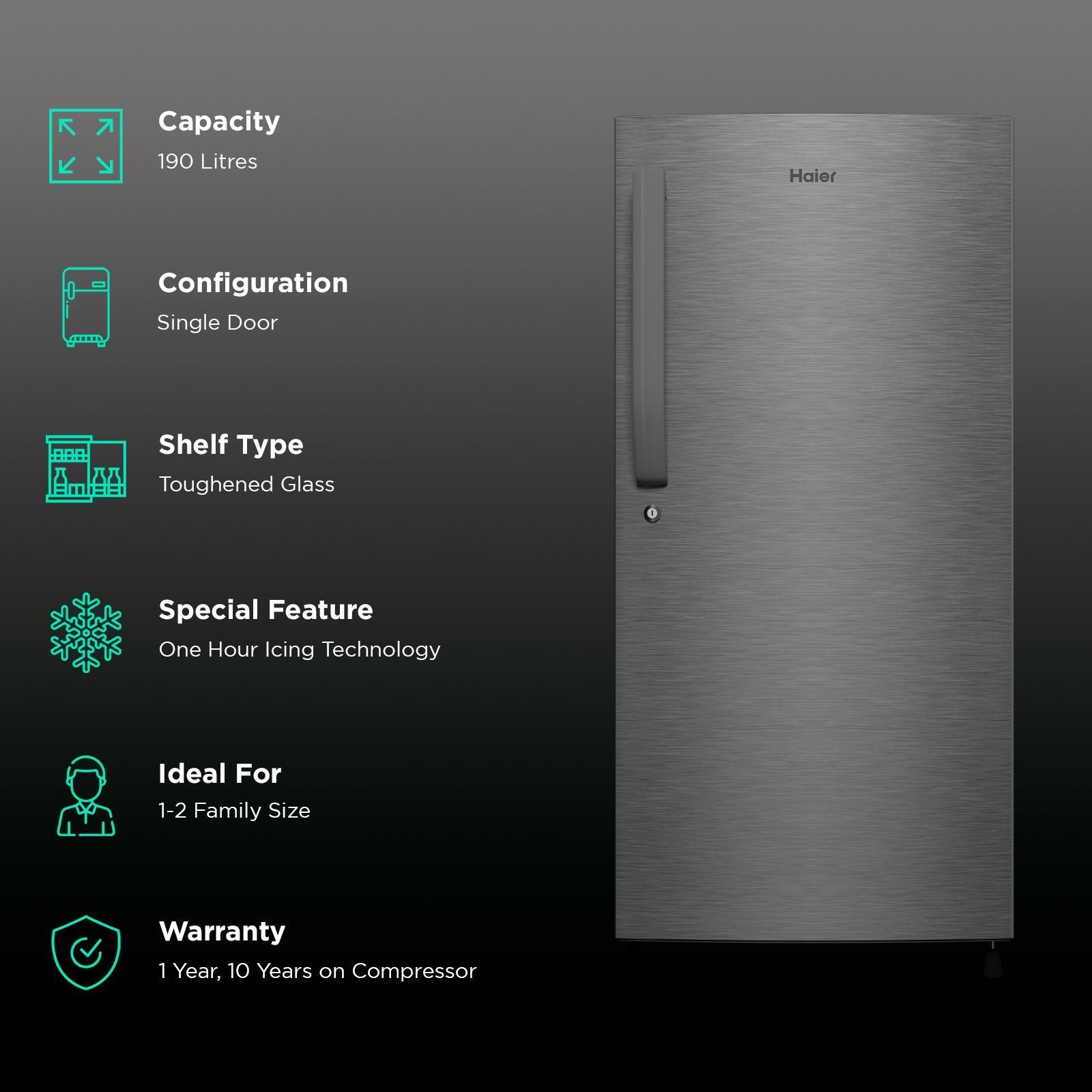 Haier 190 Litres 4 Star Direct Cool Single Door Refrigerator with Anti-Bacterial Gasket (HED203DSP, Brushline Silver)