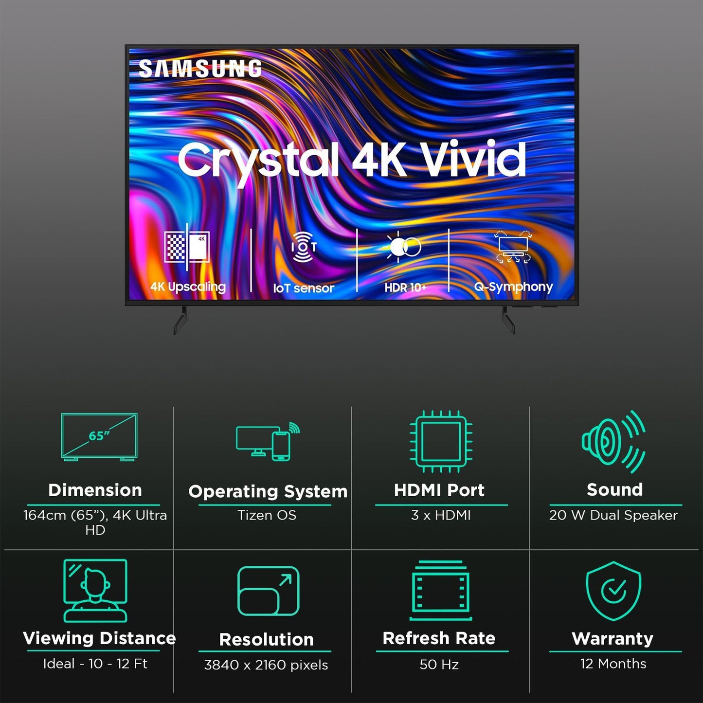 SAMSUNG DUE70 165.1 cm (65 inch) 4K Ultra HD LED Tizen OS TV with Crystal Processor 4K
