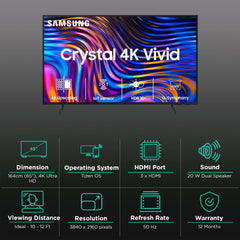 SAMSUNG DUE70 165.1 cm (65 inch) 4K Ultra HD LED Tizen OS TV with Crystal Processor 4K