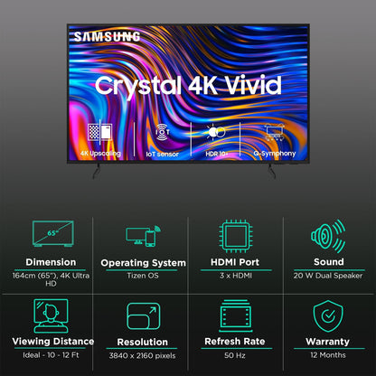 SAMSUNG DUE70 165.1 cm (65 inch) 4K Ultra HD LED Tizen OS TV with Crystal Processor 4K