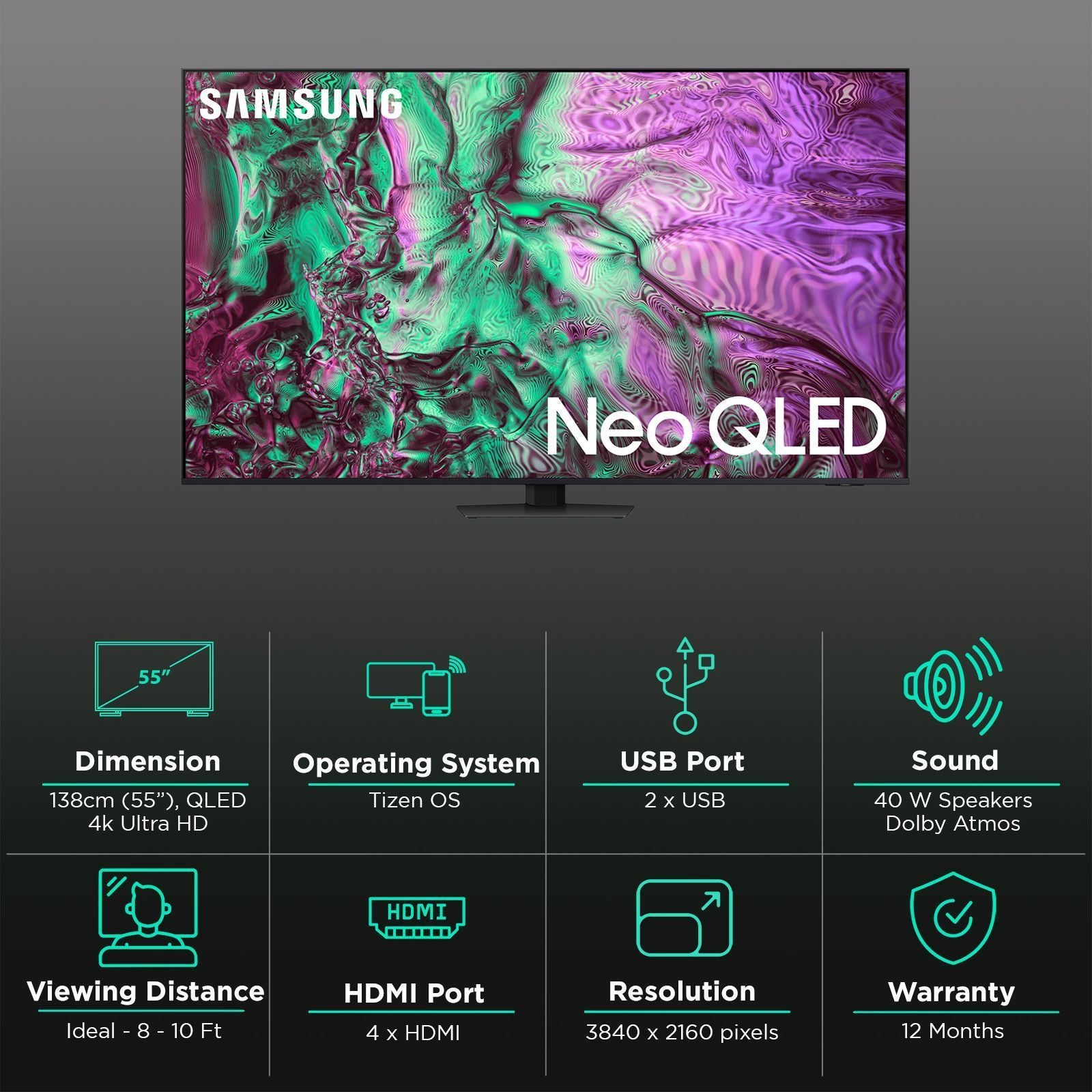 SAMSUNG QN85D 139.7 cm (55 inch) Neo QLED 4K Ultra HD Smart Tizen TV with Quantum Matrix Technology (2024 model)
