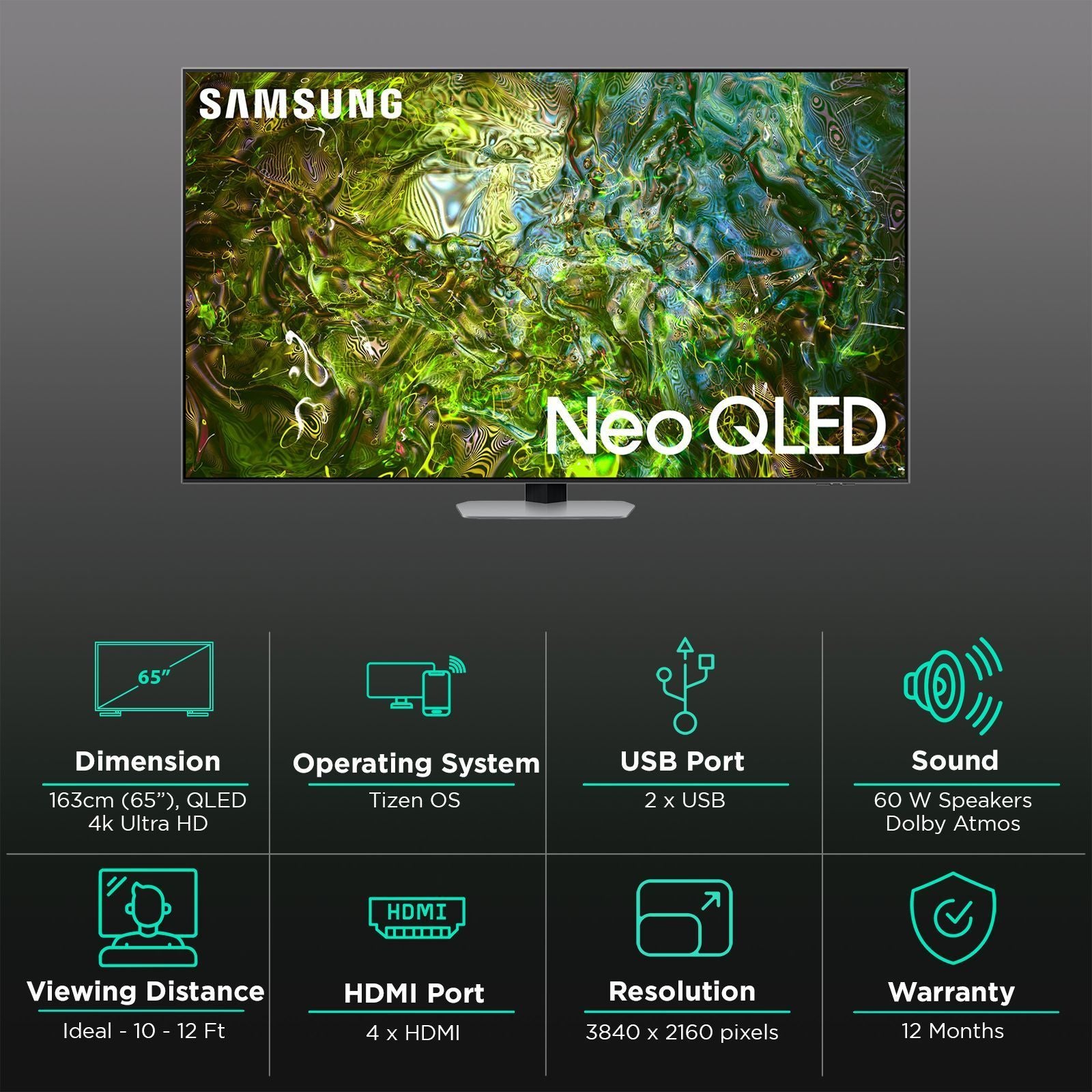 SAMSUNG QN90D 165.1 cm (65 inch) Neo QLED 4K Ultra HD Smart Tizen TV with Quantum Matrix Technology (2024 model)