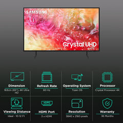 SAMSUNG DU7700 165.1 cm (65 inch) 4K Ultra HD LED Smart Tizen TV with Motion Xcelerator (2024 model)