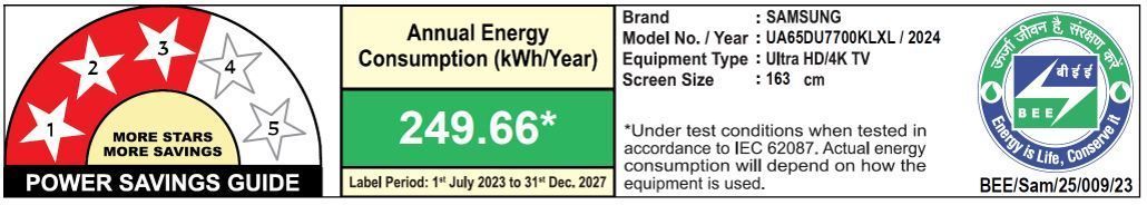 SAMSUNG DU7700 165.1 cm (65 inch) 4K Ultra HD LED Smart Tizen TV with Motion Xcelerator (2024 model)