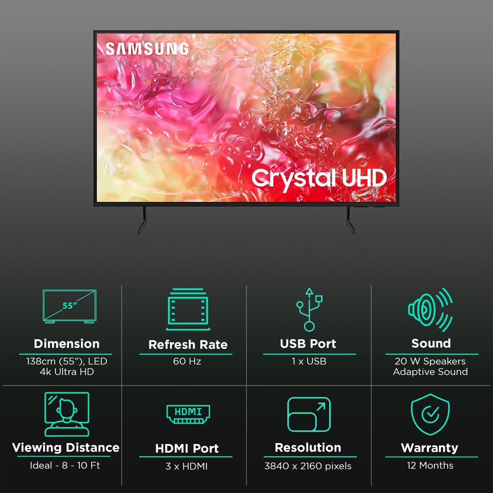 SAMSUNG DU7700 139.7 cm (55 inch) 4K Ultra HD LED Smart Tizen TV with Motion Xcelerator (2024 model)