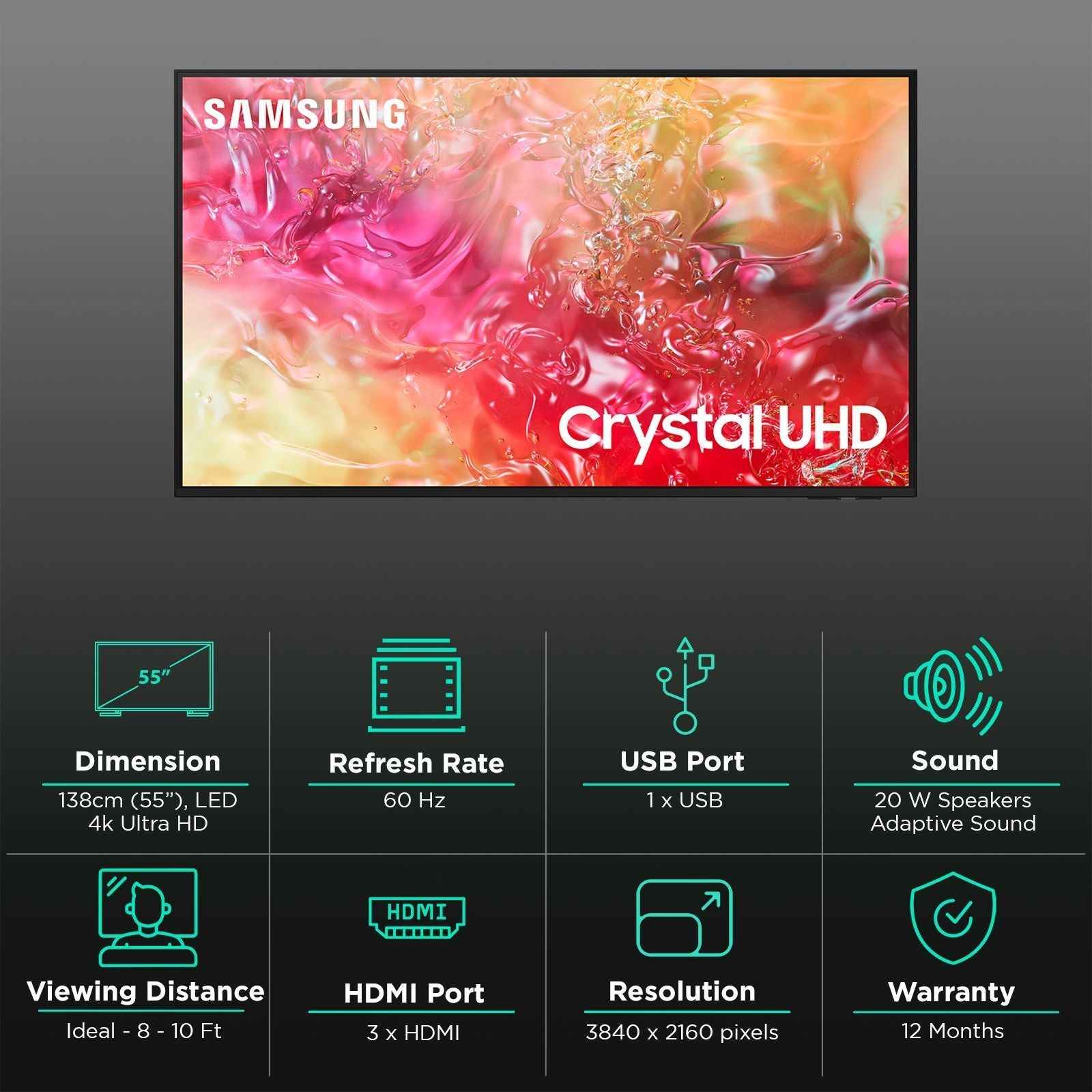 SAMSUNG DU7000 139.7 cm (55 inch) 4K Ultra HD LED Smart Tizen TV with 4K AI Upscaling (2024 model)