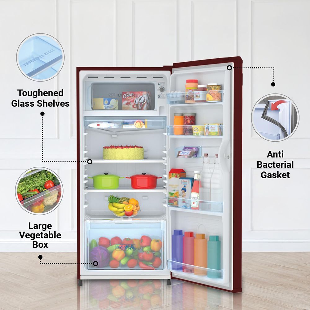 Haier 190 Litres 2 Star Direct Cool Single Door Refrigerator with Antibacterial Gasket (HED202RSP, Red Mono)