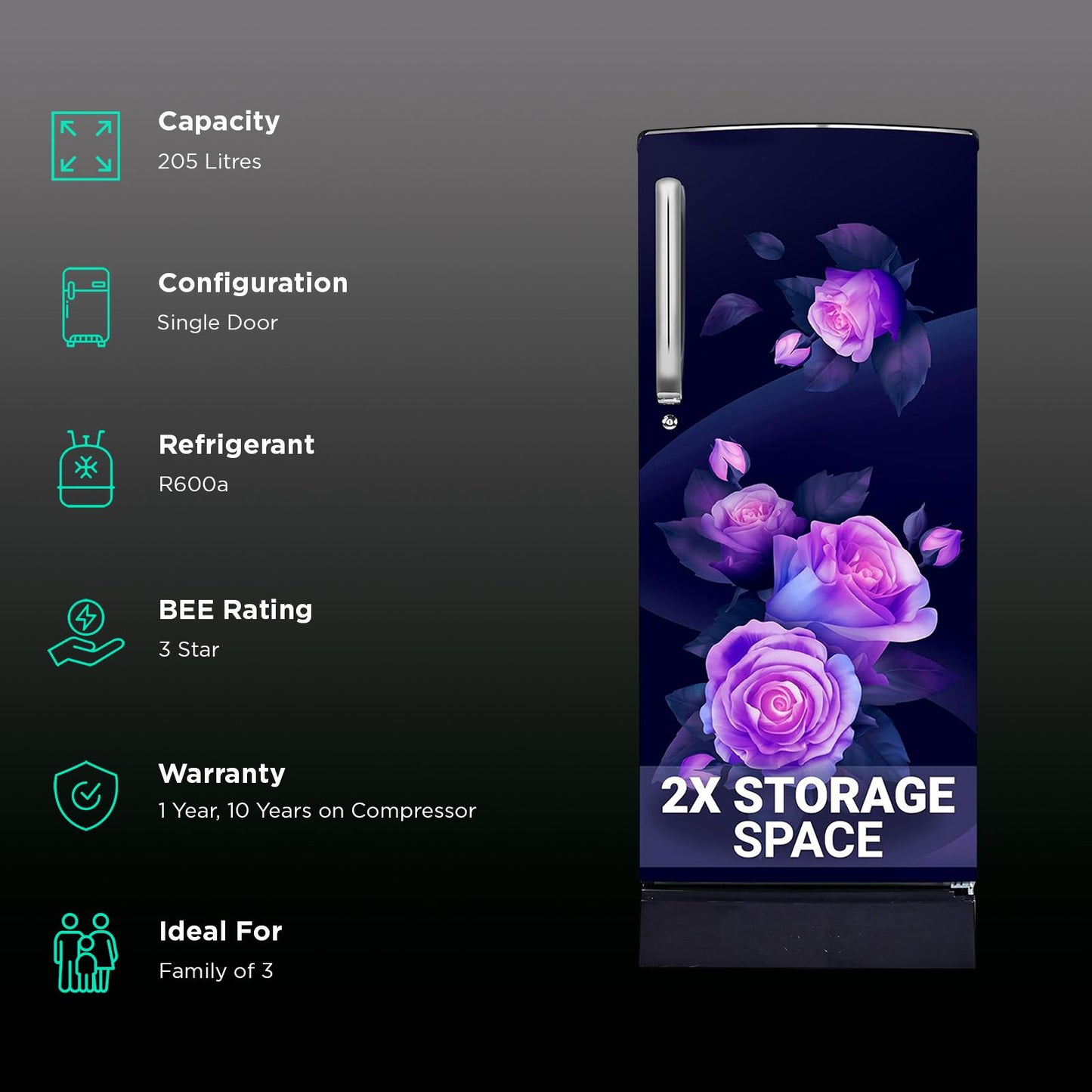 Haier 205 Litres 3 Star Direct Cool Single Door Refrigerator with Anti-Bacterial Gasket (HED213MRBN, Marine Rose)