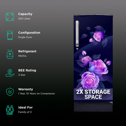 Haier 205 Litres 3 Star Direct Cool Single Door Refrigerator with Anti-Bacterial Gasket (HED213MRBN, Marine Rose)