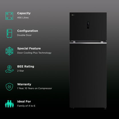 LG 466 Litres 2 Star Frost Free Double Door Smart Wifi Enabled Refrigerator with Multi Air Flow (GL-T492MESY, Ebony Sheen)