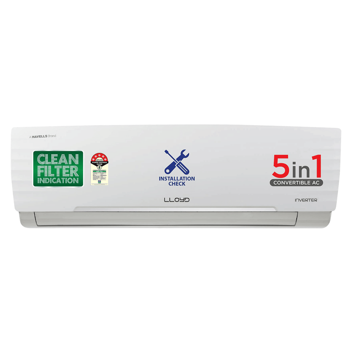 Lloyd 5 in 1 Convertible 1 Ton 5 Star Inverter Split AC with PM 2.5 Filter (Copper Condenser, GLS12I5FWBEV)