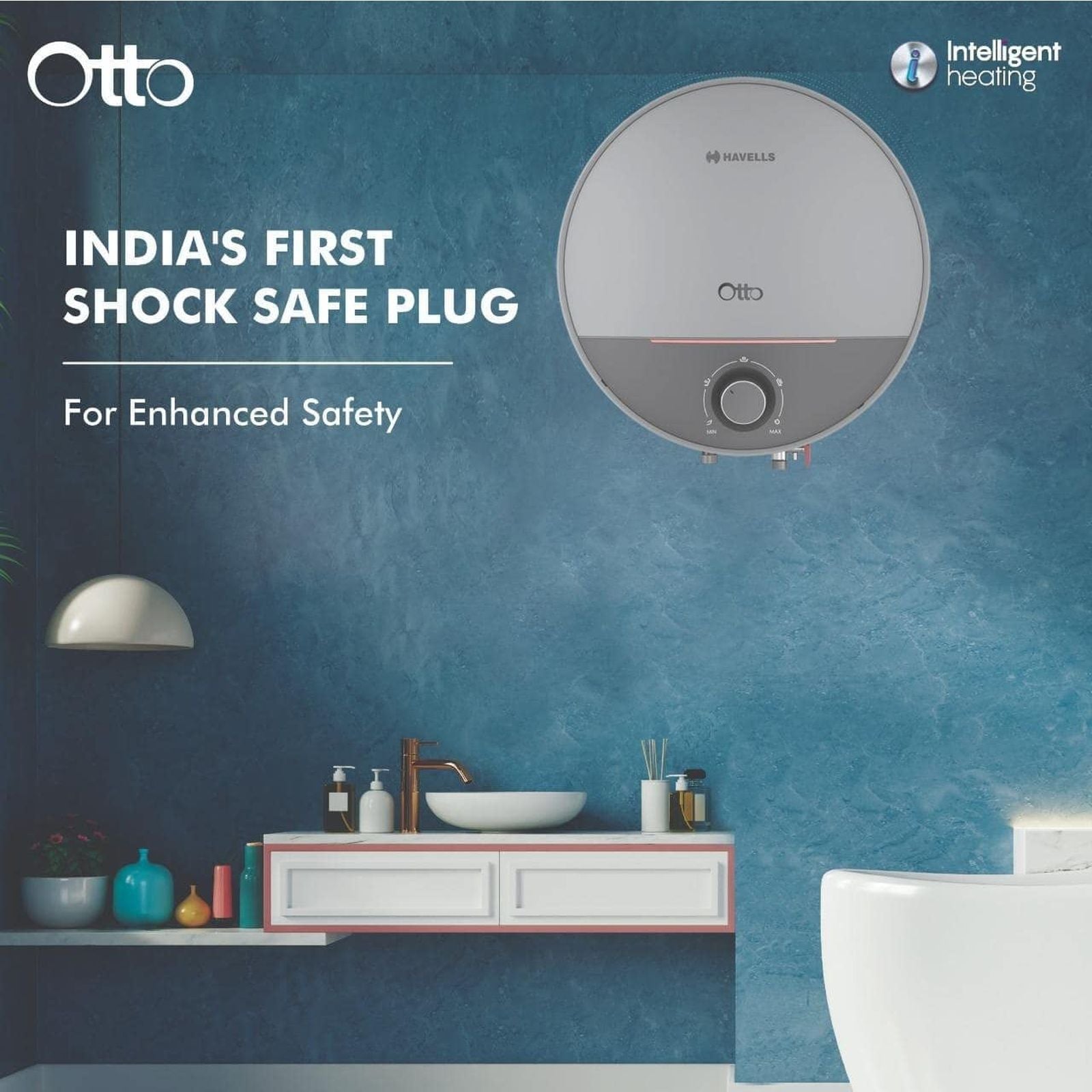 HAVELLS Otto 10 Litre 5 Star Vertical Storage Geyser with Whirl Flow Technology (Silver Grey)