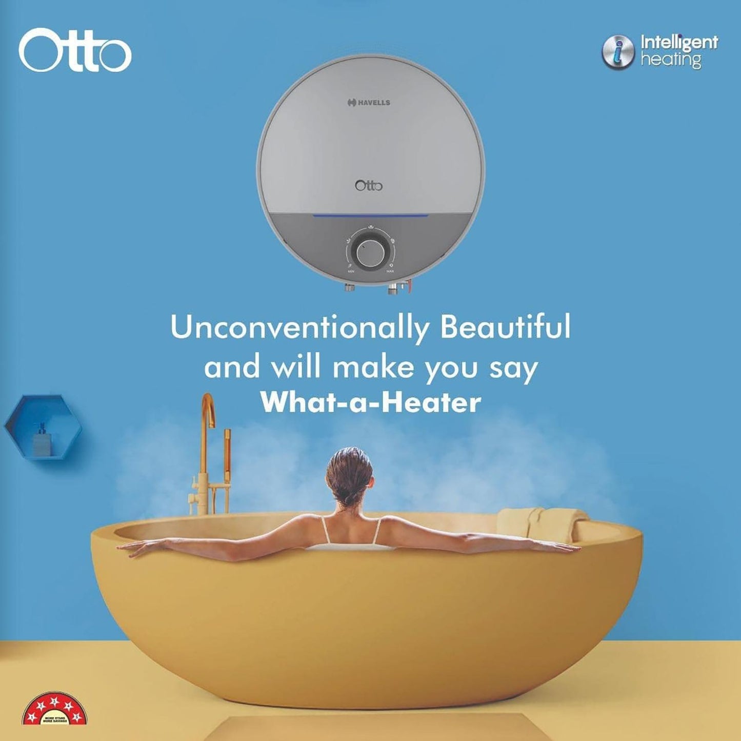 HAVELLS Otto 10 Litre 5 Star Vertical Storage Geyser with Whirl Flow Technology (Silver Grey)