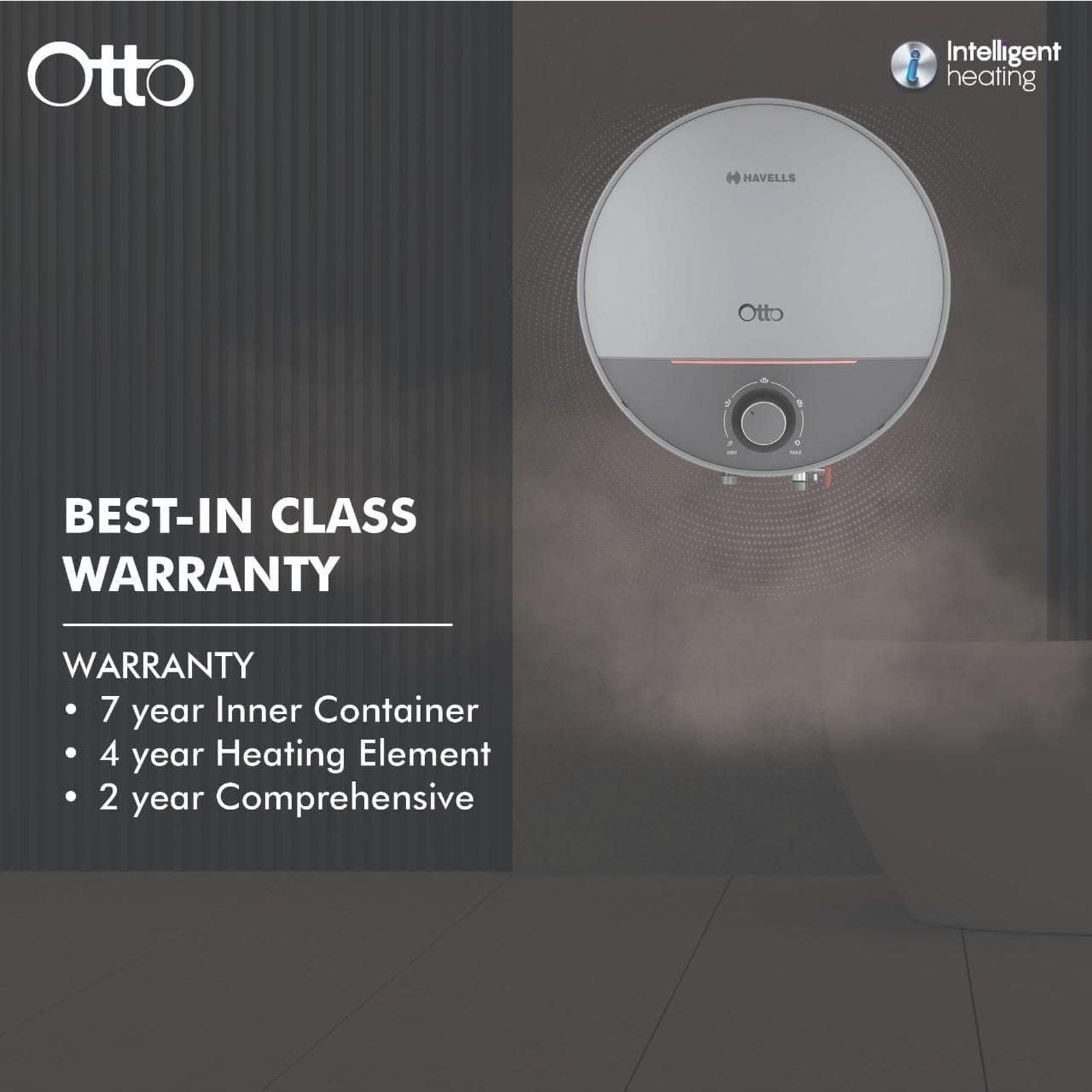 HAVELLS Otto 10 Litre 5 Star Vertical Storage Geyser with Whirl Flow Technology (Silver Grey)