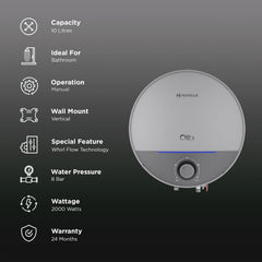 HAVELLS Otto 10 Litre 5 Star Vertical Storage Geyser with Whirl Flow Technology (Silver Grey)