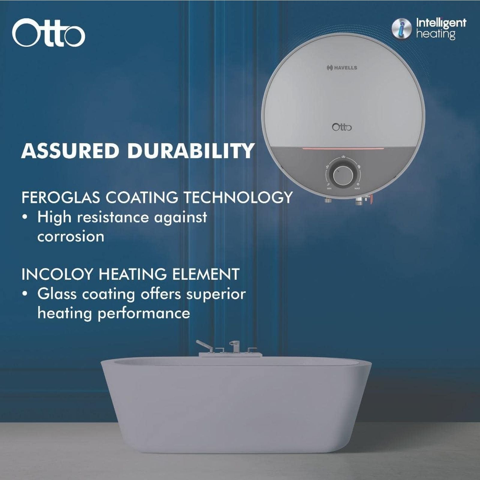 HAVELLS Otto 10 Litre 5 Star Vertical Storage Geyser with Whirl Flow Technology (Silver Grey)