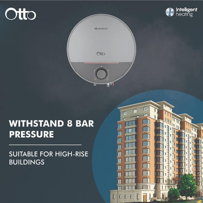 HAVELLS Otto 10 Litre 5 Star Vertical Storage Geyser with Whirl Flow Technology (Silver Grey)