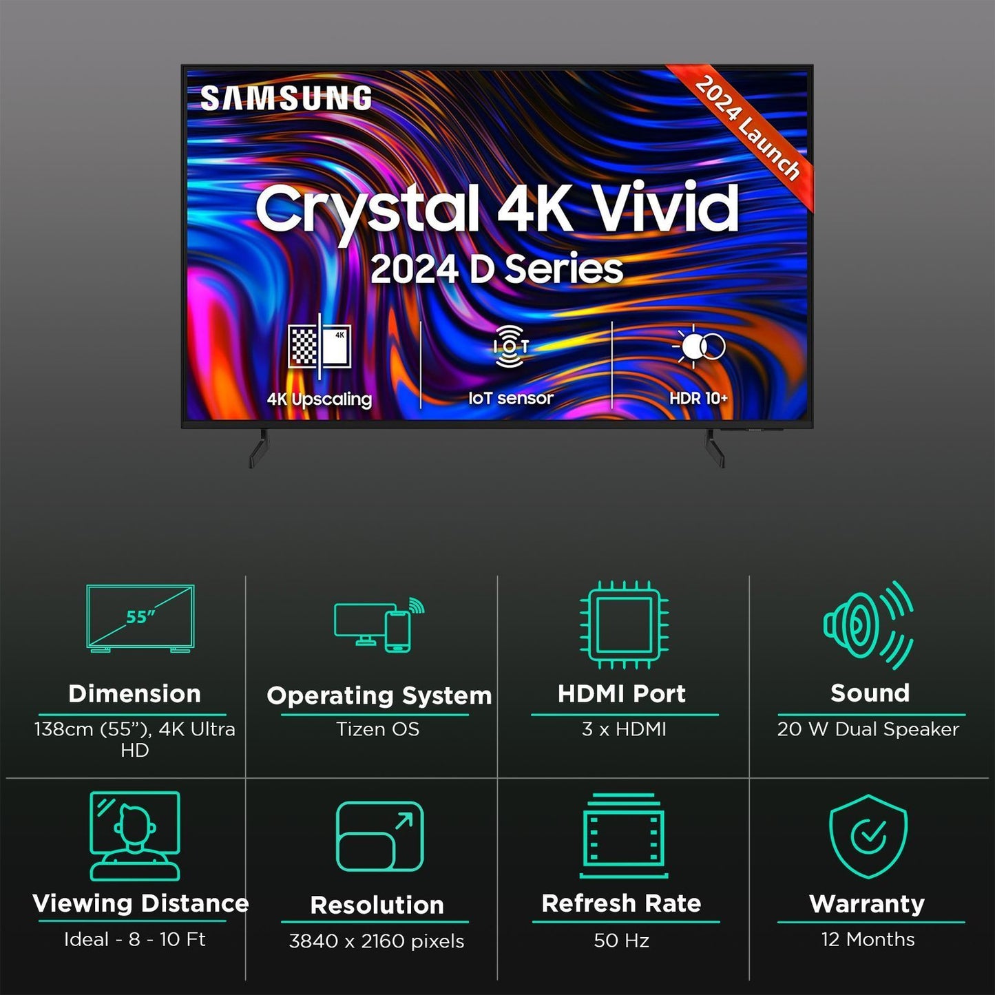 SAMSUNG Crystal 4K Vivid 138 cm (55 inch) 4K Ultra HD LED Tizen TV with Crystal Processor 4K (2024 model)