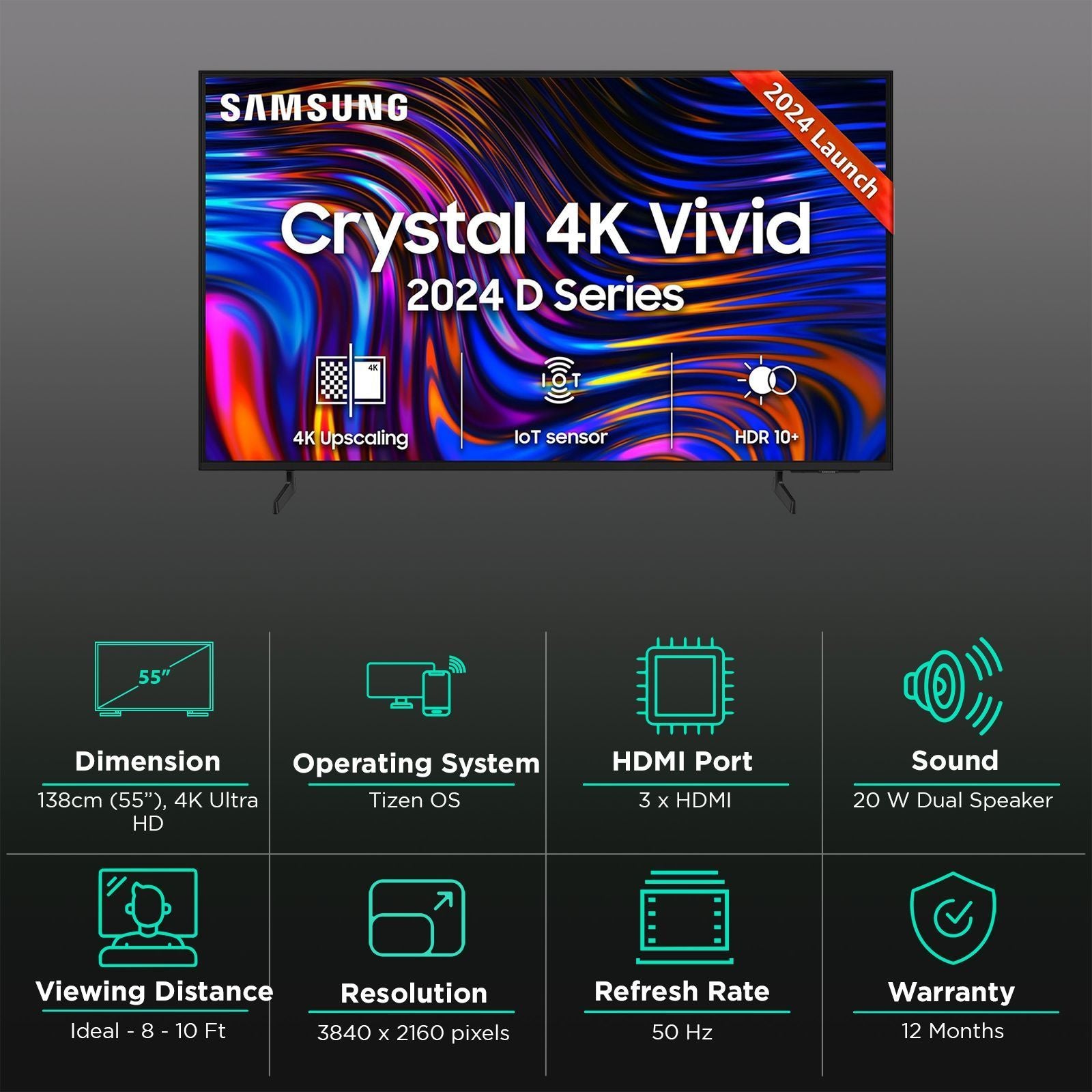 SAMSUNG Crystal 4K Vivid 138 cm (55 inch) 4K Ultra HD LED Tizen TV with Crystal Processor 4K (2024 model)