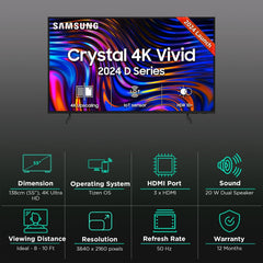 SAMSUNG Crystal 4K Vivid 138 cm (55 inch) 4K Ultra HD LED Tizen TV with Crystal Processor 4K (2024 model)
