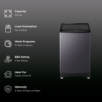 Haier 10.5 kg 5 Star Fully Automatic Top Load Washing Machine (HWM105-826S6, Oceanus Wave Drum, Starry Silver)
