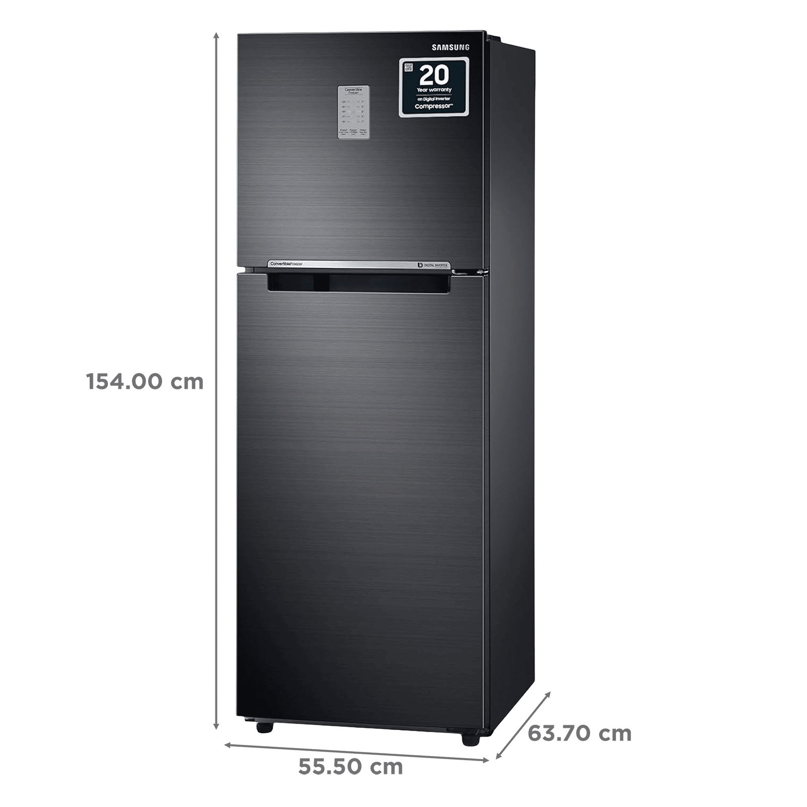 SAMSUNG 236 Litres 3 Star Frost Free Double Door Convertible Refrigerator with Anti Bacterial Gasket (RT28C3733BX/HL, Luxe Black)