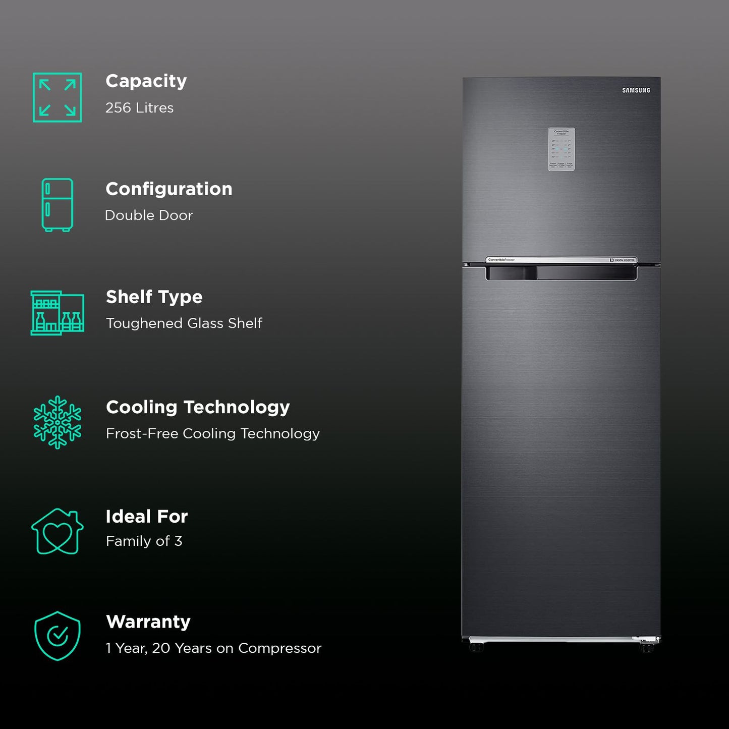 SAMSUNG 256 Litres 2 Star Frost Free Double Door Convertible Refrigerator with All-around Cooling (RT30C3732BX/HL, Luxe Brown)