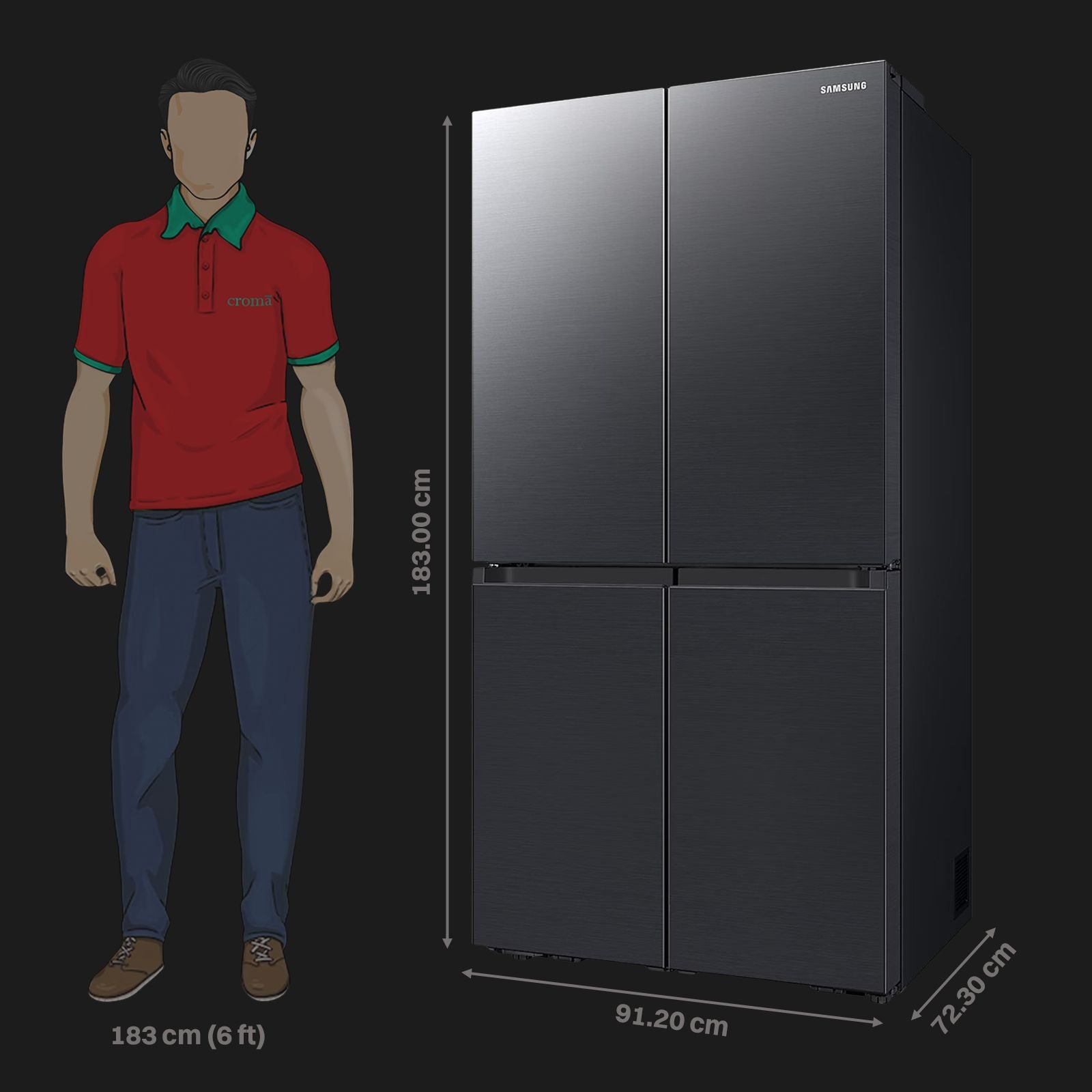 SAMSUNG 650 Litres Frost Free French Door Convertible Refrigerator with Triple Cooling (RF65DG90BDSG/TL, Black Caviar)