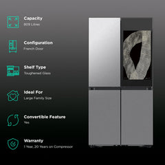 SAMSUNG 809 Litres Frost Free French Door Convertible Refrigerator with Water Dispenser (RF71DB9950QD/TL, Clean Charcoal & Stainless Steel)