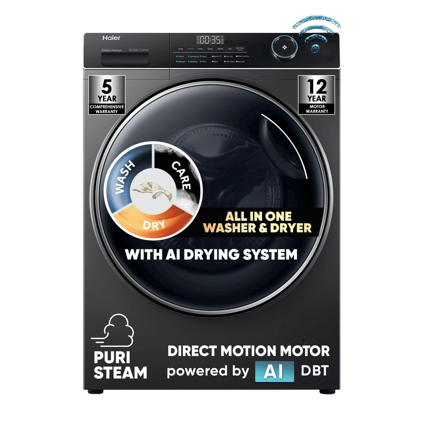 Haier 10.5 kg 5 Star Fully Automatic Front Load Washing Machine (HW105-B14959S8U1, Pillow Shape Drum, Dark Jade Silver)