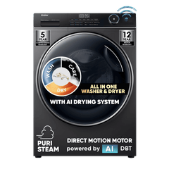 Haier 10.5 kg 5 Star Fully Automatic Front Load Washing Machine (HW105-B14959S8U1, Pillow Shape Drum, Dark Jade Silver)