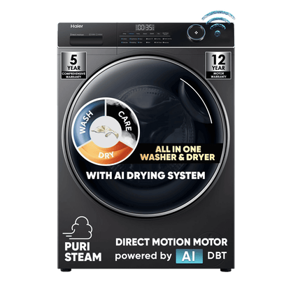 Haier 10.5 kg 5 Star Fully Automatic Front Load Washing Machine (HW105-B14959S8U1, Pillow Shape Drum, Dark Jade Silver)