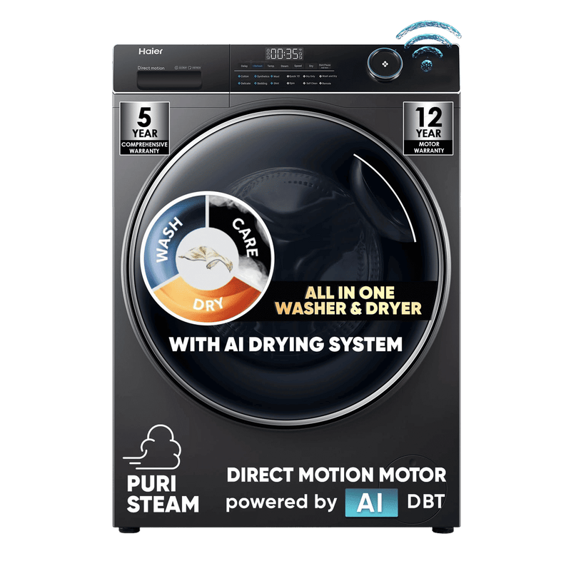 Haier 10.5 kg 5 Star Fully Automatic Front Load Washing Machine (HW105-B14959S8U1, Pillow Shape Drum, Dark Jade Silver)