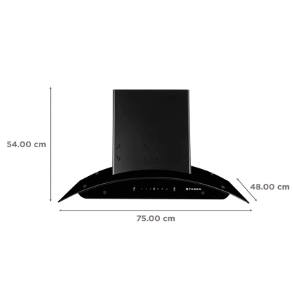FABER ELLORA 3D IN HC SC BF BK 75 75cm 1400m³/hr Ducted Auto Clean Wall Mounted Chimney with Odor Sensing Technology (Black)