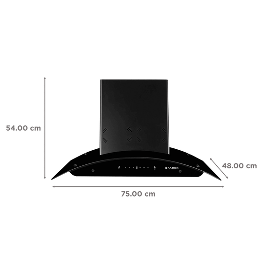 FABER ELLORA 3D IN HC SC BF BK 75 75cm 1400m³/hr Ducted Auto Clean Wall Mounted Chimney with Odor Sensing Technology (Black)