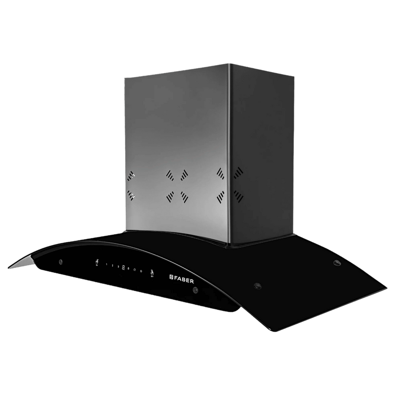 FABER ELLORA 3D IN HC SC BF BK 75 75cm 1400m³/hr Ducted Auto Clean Wall Mounted Chimney with Odor Sensing Technology (Black)