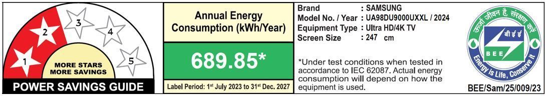 SAMSUNG DU9000 248.9 cm (98 inch) 4K Ultra HD LED Smart Tizen TV with 4K Upscaling (2024 model)