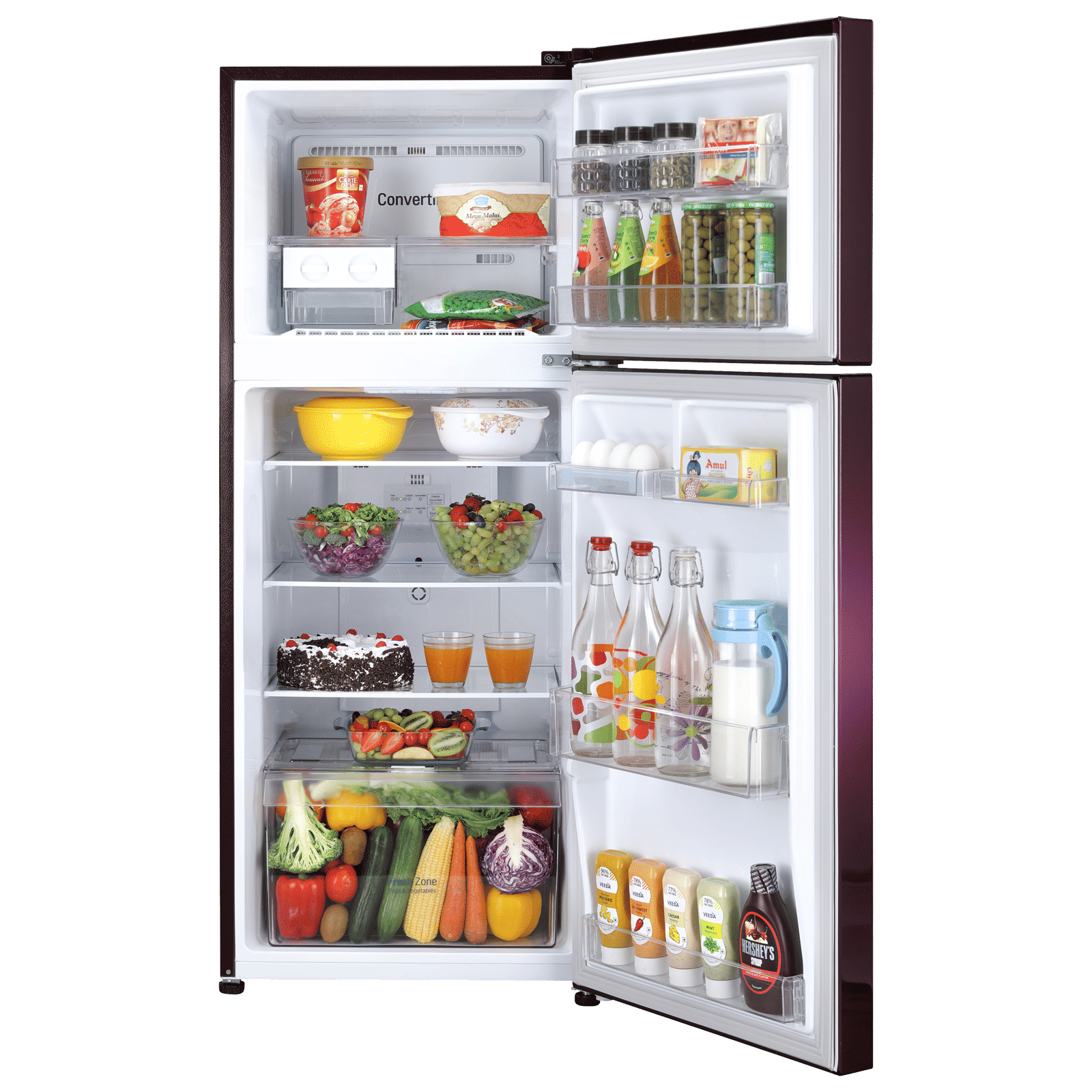 LG 240 Litres 2 Star Frost Free Double Door Convertible Refrigerator with Smart Diagnosis (GL-S292SRWY, Red Water Lily)