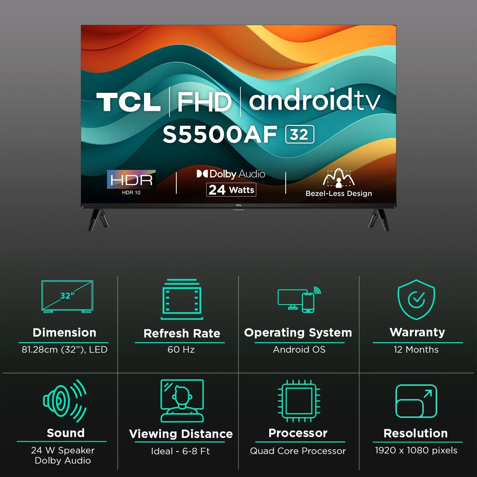 TCL S5500AF 81.28 cm (32 inch) Full HD LED Smart Android TV with Built- in Google Assistant (2024 model)