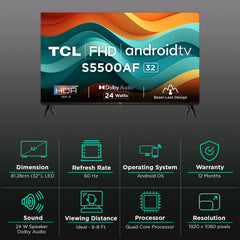 TCL S5500AF 81.28 cm (32 inch) Full HD LED Smart Android TV with Built- in Google Assistant (2024 model)