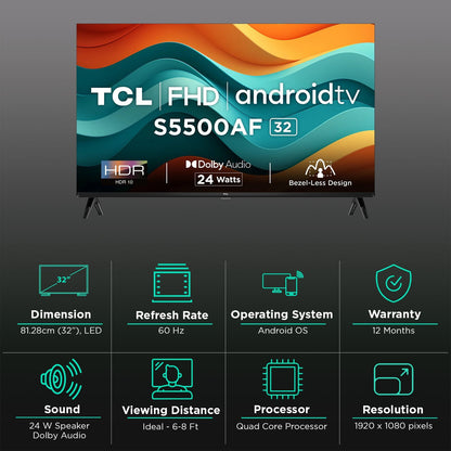 TCL S5500AF 81.28 cm (32 inch) Full HD LED Smart Android TV with Built- in Google Assistant (2024 model)