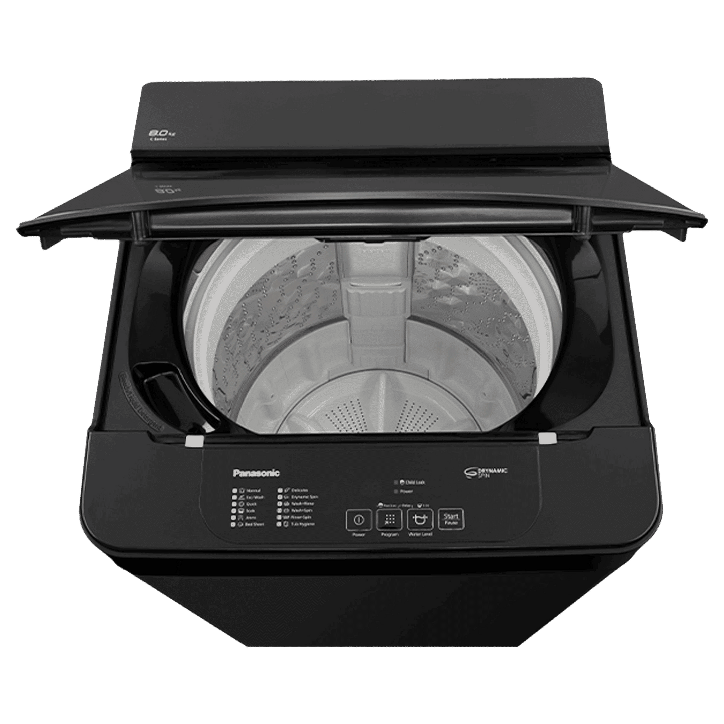 Panasonic 8 kg 5 Star Fully Automatic Top Load Washing Machine (NA-F80C2PRB, Drynamic Spin, Pure Black)