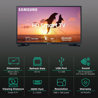 SAMSUNG T4380A Series 80 cm (32 inch) HD Ready LED Smart Tizen TV with PurColor (2022 model)