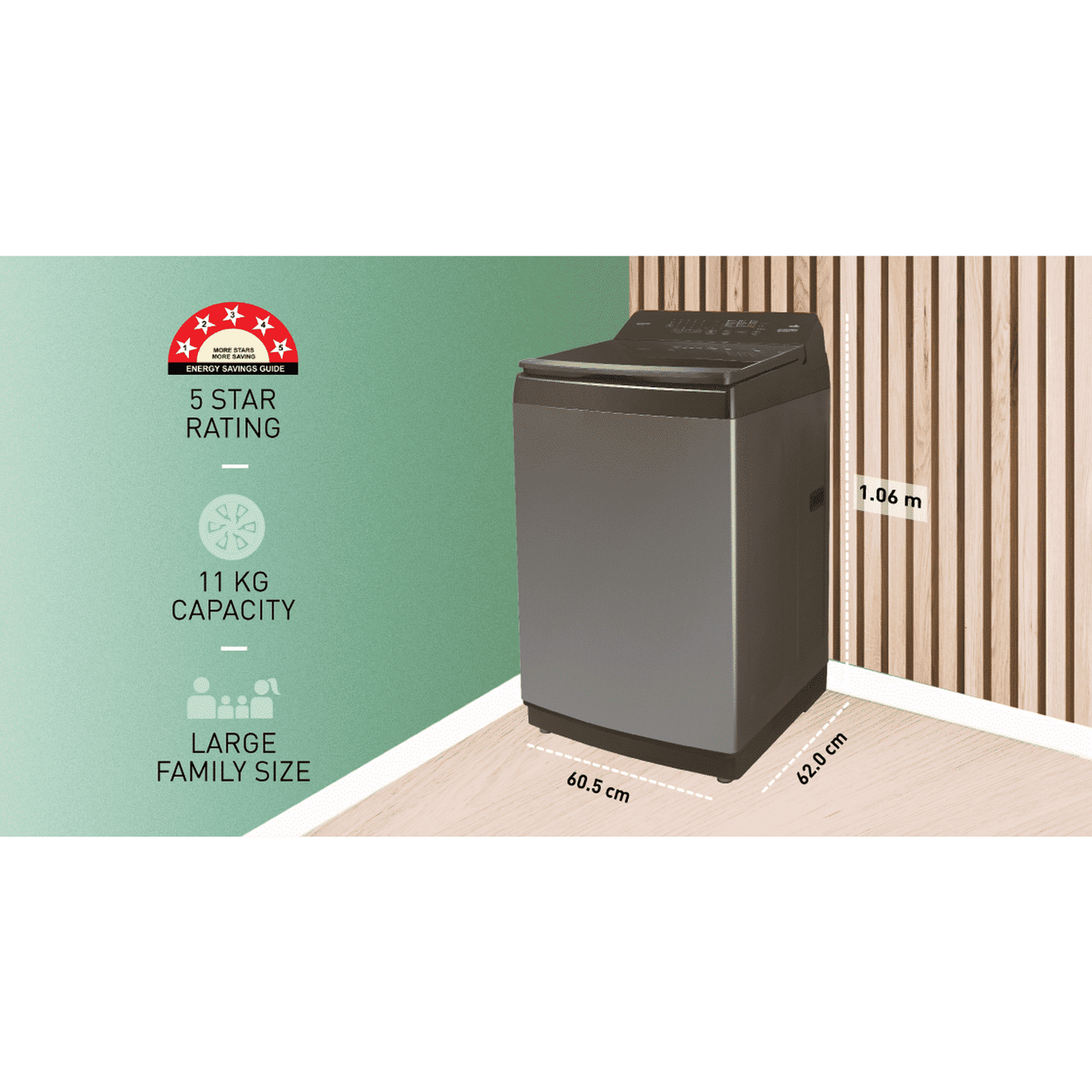 Panasonic 11 kg 5 Star Wi-Fi Fully Automatic Top Load Washing Machine (NA-F110VD1BB, Weather Alert & Recommendation, Black Silver)