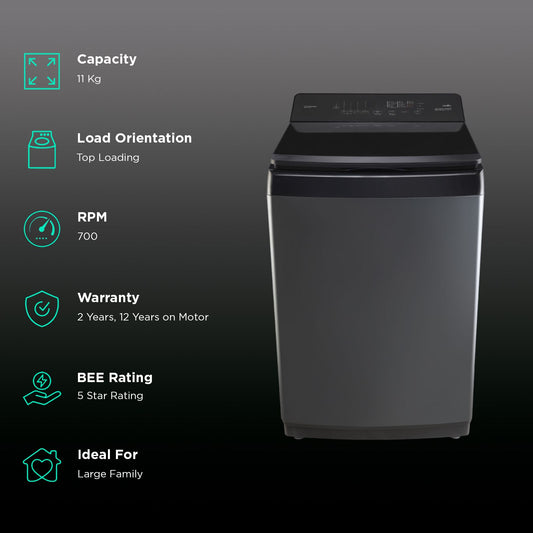 Panasonic 11 kg 5 Star Wi-Fi Fully Automatic Top Load Washing Machine (NA-F110VD1BB, Weather Alert & Recommendation, Black Silver)