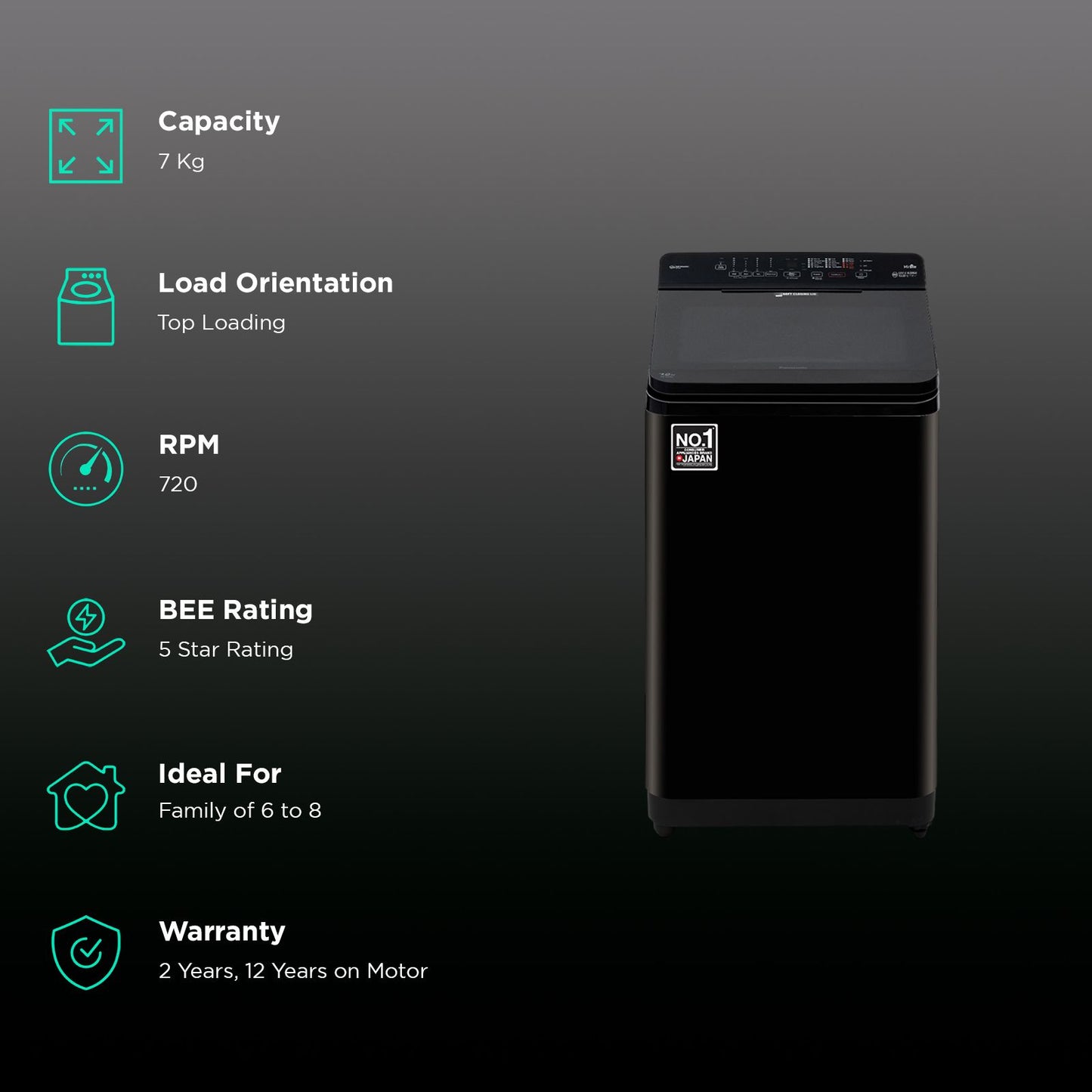 Panasonic 7 kg 5 Star Wi-Fi Fully Automatic Top Load Washing Machine (NA-F70V11PRB, Weather Alert & Recommendation, Jet Black)