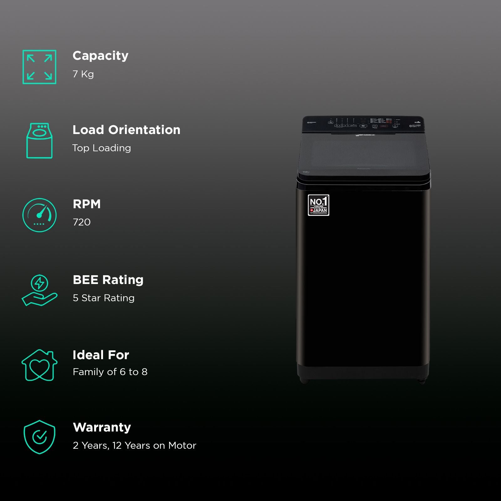 Panasonic 7 kg 5 Star Wi-Fi Fully Automatic Top Load Washing Machine (NA-F70V11PRB, Weather Alert & Recommendation, Jet Black)